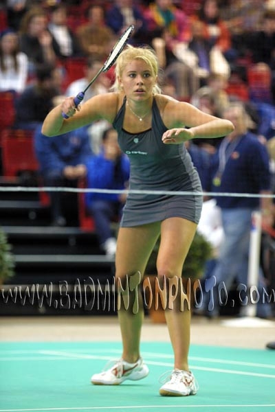 Carola Bott during badminton play.